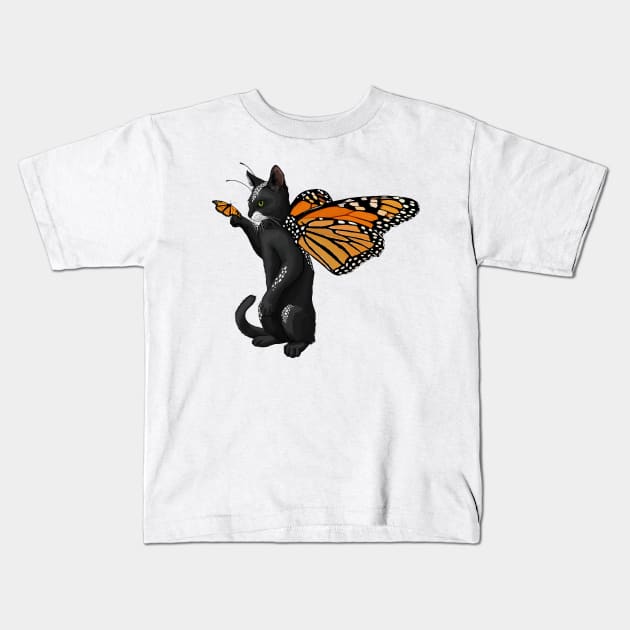 Spotted Black Monarch Flitter Kitty Kids T-Shirt by CarleahUnique